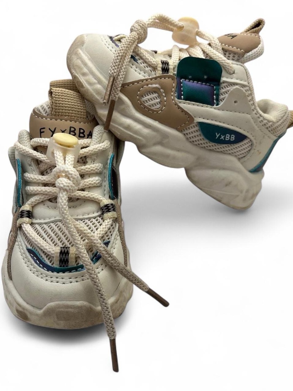 7C Sneakers Cream Off White Toddler  Chunky Shoes Toggle Lace Faux Leather